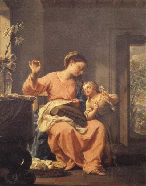 Francesco Trevisani Madonna Sewing with Child Norge oil painting art